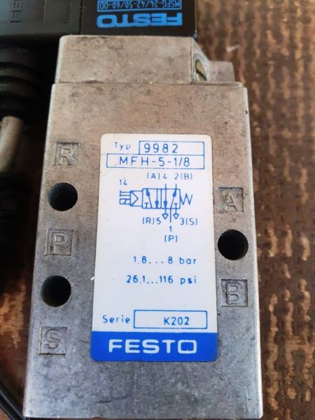 Festo 5/2 Solenoid Valves with 24VDC coils and 1/8th BSP Ports.  