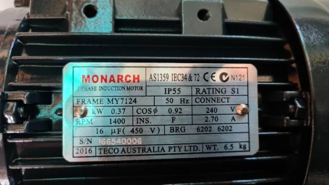 Monarch 0.37KW, 1400RPM 4 Pole Electric Motor