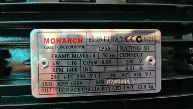 Monarch 1.1Kw, 1400RPM - 4Pole Single Phase Flange Only.
