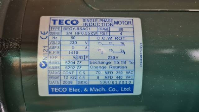 TECO Single Phase 0.55Kw Motor