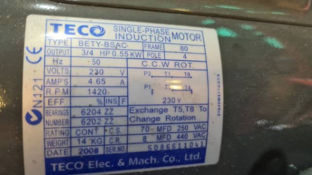 Teco 0.55Kw, 1420RPM Single Phase Flange Only