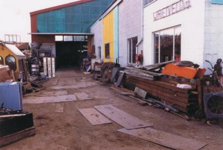 Stone street yard in 1984, notice the yard is just dirt with steel plates to drive on