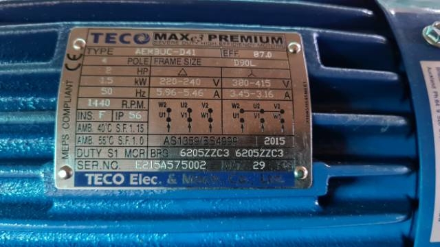 TECO, 1.5Kw, 1440 RPM 4 Pole, Brand New Electric Motors.