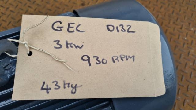 GEC 3.0KW, 930RPM 6 Pole Electric Motor