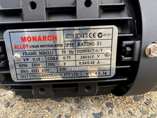 Monarch Alloy 0.18Kw, 2 Pole Electric Motor