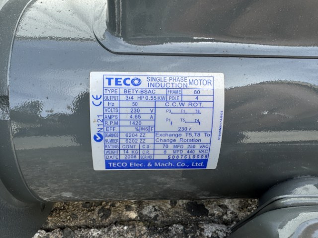TECO 0.55Kw - 4 Pole, Single Phase, Flange Only Motors