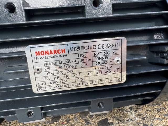 Monarch 1.5Kw, 4 Pole, Single Phase, Flange Only Electric Motor