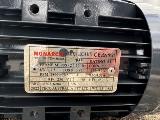 Monarch 1.5Kw, 2 Pole Flange/Foot, Single Phase Electric Motor