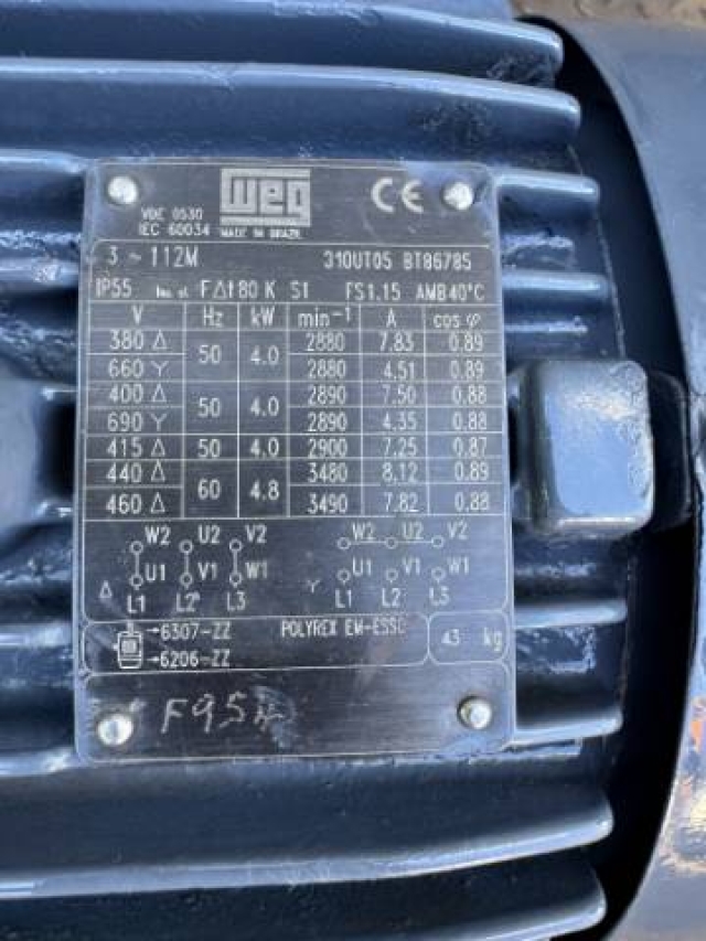 WEG 4Kw, 2880 RPM 2 Pole Electric Motor