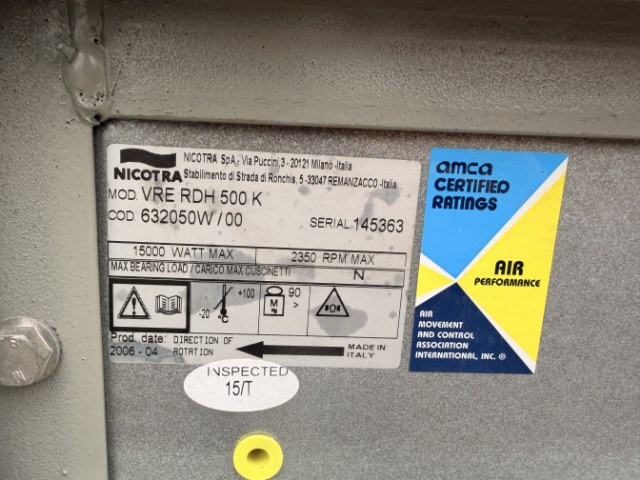 Nicotra Gebhardt RDH 500 Centrifugal Fan