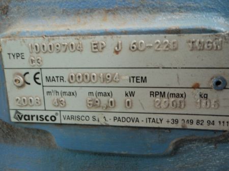 Varisco pump Pump Name Plate