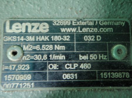 Lenze Gearbox Name Plate