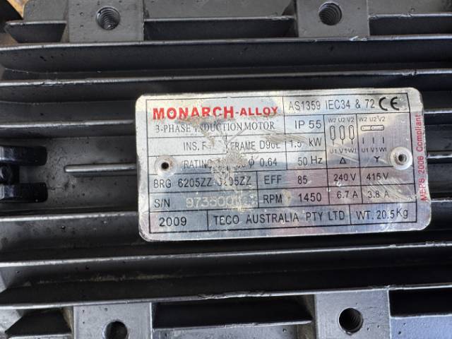 Monarch 1.5Kw, 72 RPM, 3 Phase Geared Motor