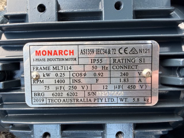 Monarch 0.25Kw, 50 RPM, Single Phase Geared Motor
