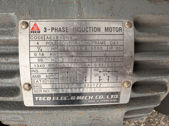 TECO 0.18Kw, 7.65 RPM, Geared Motor