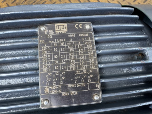 WEG 2.2Kw, 139.6 RPM Geared Motor